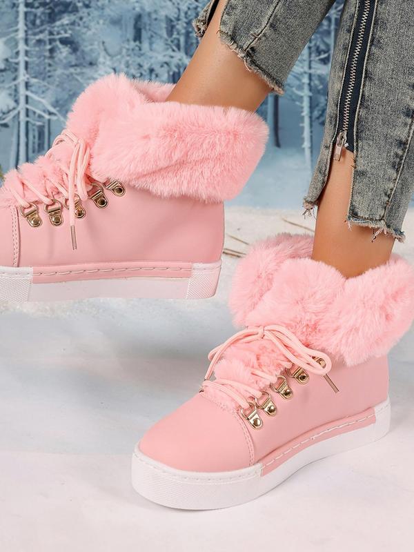 Women's Fashionable Lace Up Ankle Boots, Casual Warm Snow Boots for Outdoor, Female All-match Trendy Shoes for Fall & Winter