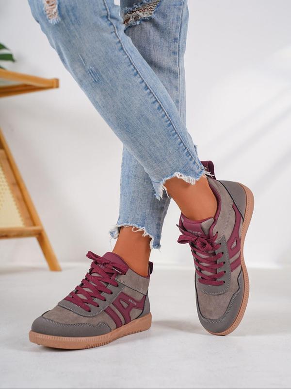 Women's Fashion Colorblock Lace Up Low Top Sneakers, Casual Comfortable Round Toe Sports Shoes for Daily Wear, Female All-match Basic Shoes for Daily Wear