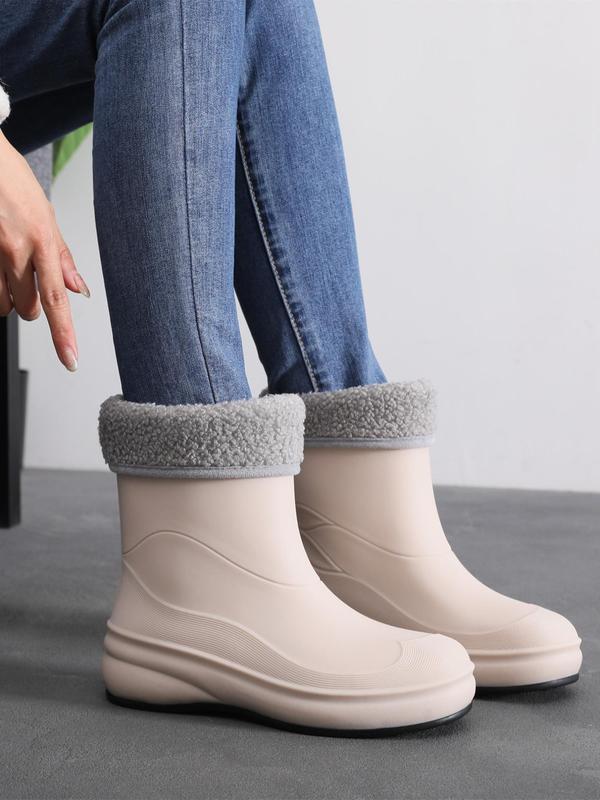  Women's Fashionable Solid Color Plush Ankle Boots, Casual Outdoor Walking Boots, Female Round Toe All-match Shoes for Daily Wear