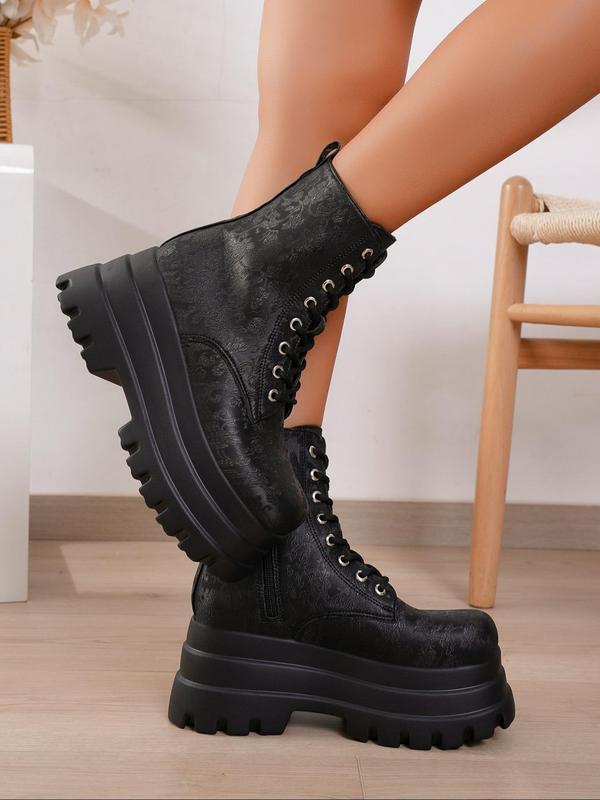 Fashionable Solid Color Square Toe Platform Boots, Casual Comfortable Zipper Design Ankle Boots for Daily Wear, Female All-match Trend Shoes for Winter