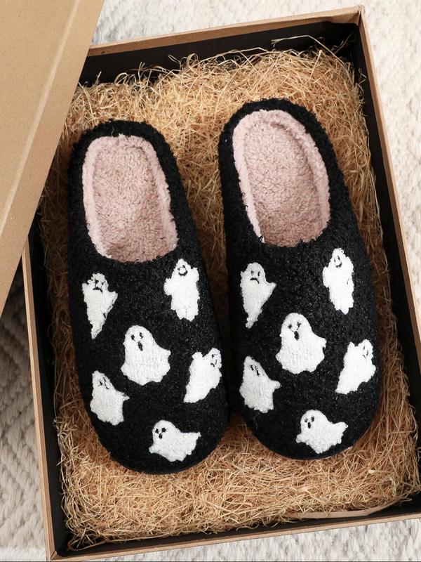 Women's Christmas Halloween Themed Cartoon Pattern Plush Slippers, Casual Soft Comfortable Home Slippers, Warm Slippers for Indoor & Outdoor Use for All Seasons