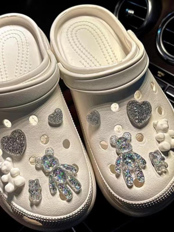 10pcs Cute Cartoon Bear & Heart Design Shoe Decoration, Fashionable Novelty Shoes Decorations for Clogs Design, Dazzling Glamour Trendy Holiday Shoe Accessories for Women & Girls