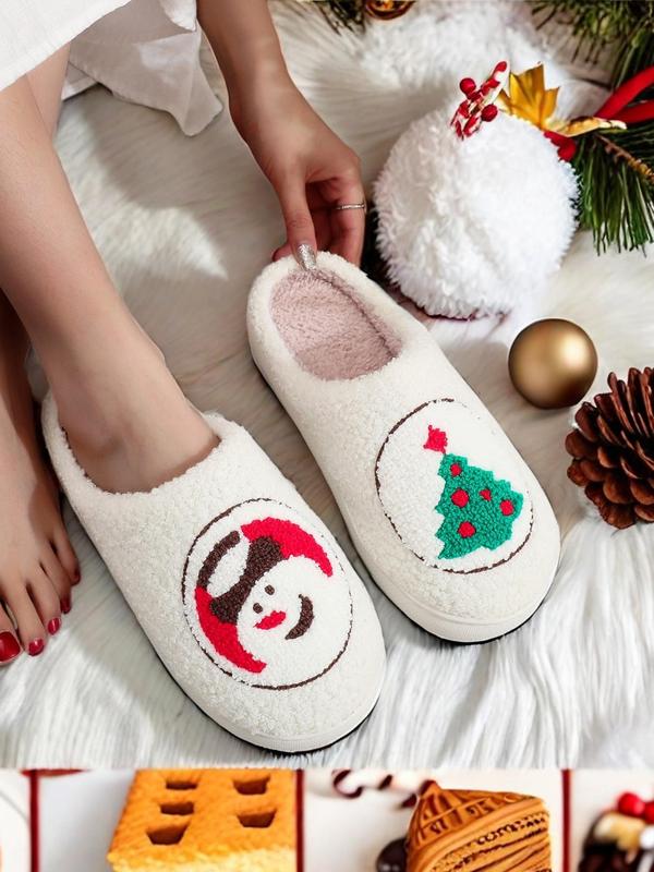 Women's Christmas Halloween Themed Cartoon Pattern Plush Slippers, Casual Soft Comfortable Home Slippers, Warm Slippers for Indoor & Outdoor Use for All Seasons