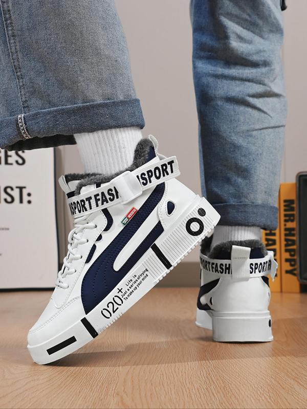 Men's Fashionable Patchwork Letter Pattern Lace Up High Top Sneakers, Casual Comfortable Sports Shoes for Daily Wear, Male All-match Round Toe Shoes for Daily Wear