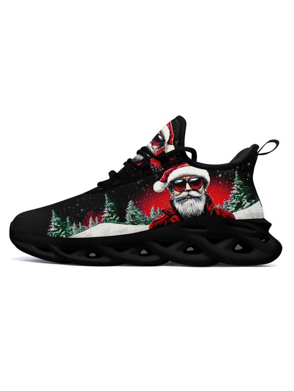 Men's Christmas Themed Santa Claus Pattern Blade Sole Sneakers, Casual Comfortable Breathable Sports Running Shoes, Male All-match Round Toe Shoes for Daily Wear