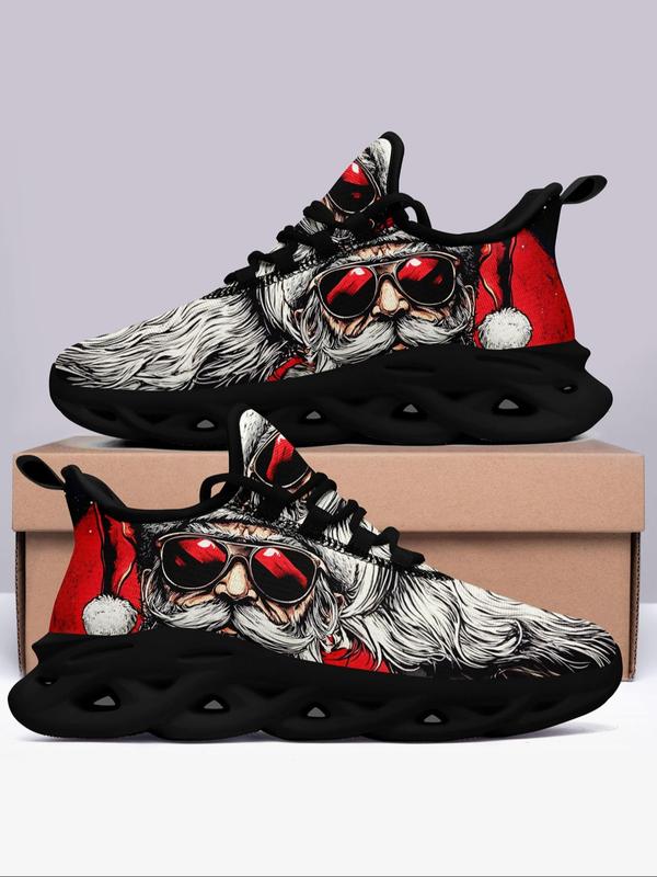 Men's Christmas Themed Santa Claus Pattern Blade Sole Sneakers, Casual Comfortable Breathable Sports Running Shoes, Male All-match Round Toe Shoes for Daily Wear