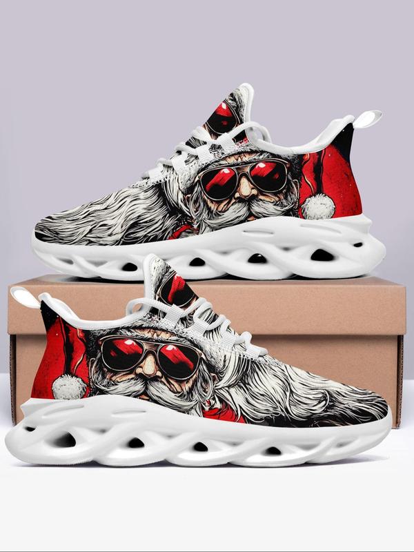 Men's Christmas Themed Santa Claus Pattern Blade Sole Sneakers, Casual Comfortable Breathable Sports Running Shoes, Male All-match Round Toe Shoes for Daily Wear