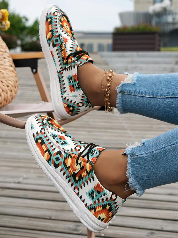 Women's 1 Pair Floral Print Lace up Low Top Sneakers, Casual Comfortable Round Toe Flat Shoes for Daily Wear, Boho Style All-match Sporty Shoes