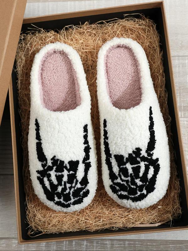 Women's Christmas Halloween Themed Cartoon Pattern Plush Slippers, Casual Soft Comfortable Home Slippers, Warm Slippers for Indoor & Outdoor Use for All Seasons