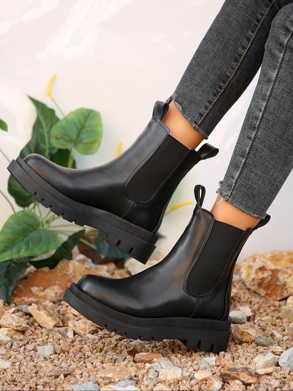 Women's Fashionable Solid Color Chelsea Boots, 2024 New Style Casual Comfortable Boots for Daily Wear, Female All-match Trendy Shoes for Fall & Winter