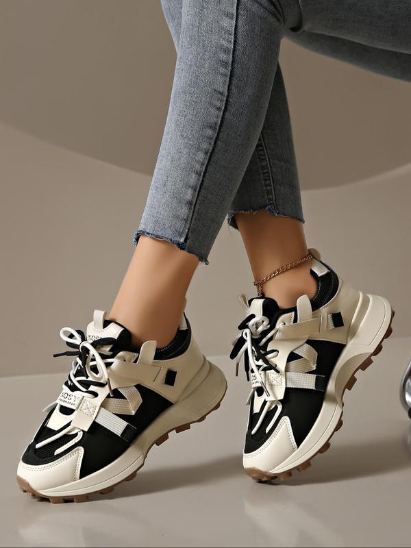 Women's Fashionable Lace Up Platform Sneakers, Girl Casual Comfortable Breathable Sports Shoes, Trendy All-match Round Toe Chunky Walking Shoes for Daily Life, Fall Outfits, Fall Freshness