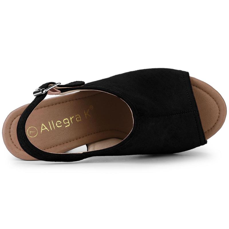 Allegra K Women's Slingback Platform Chunky Heel Black Sandals