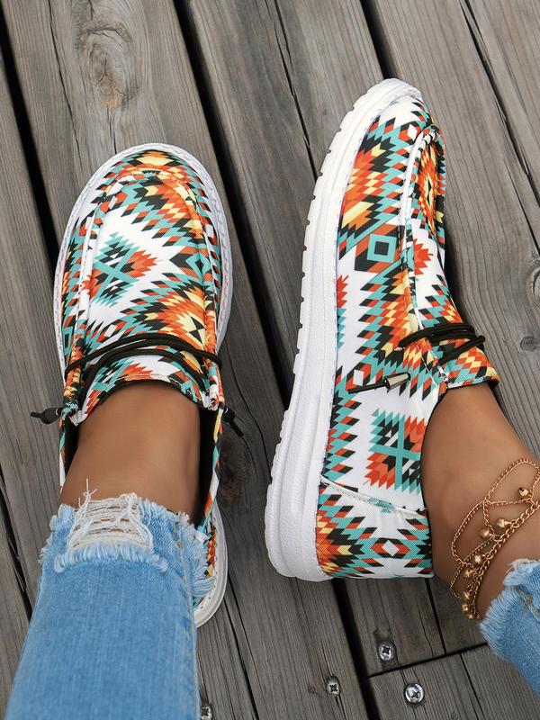 Women's 1 Pair Floral Print Lace up Low Top Sneakers, Casual Comfortable Round Toe Flat Shoes for Daily Wear, Boho Style All-match Sporty Shoes