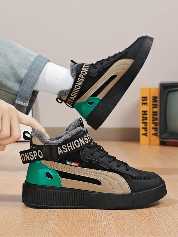 Men's Fashionable Patchwork Letter Pattern Lace Up High Top Sneakers, Casual Comfortable Sports Shoes for Daily Wear, Male All-match Round Toe Shoes for Daily Wear