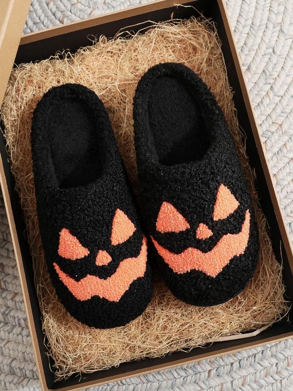 Women's Christmas Halloween Themed Cartoon Pattern Plush Slippers, Casual Soft Comfortable Home Slippers, Warm Slippers for Indoor & Outdoor Use for All Seasons