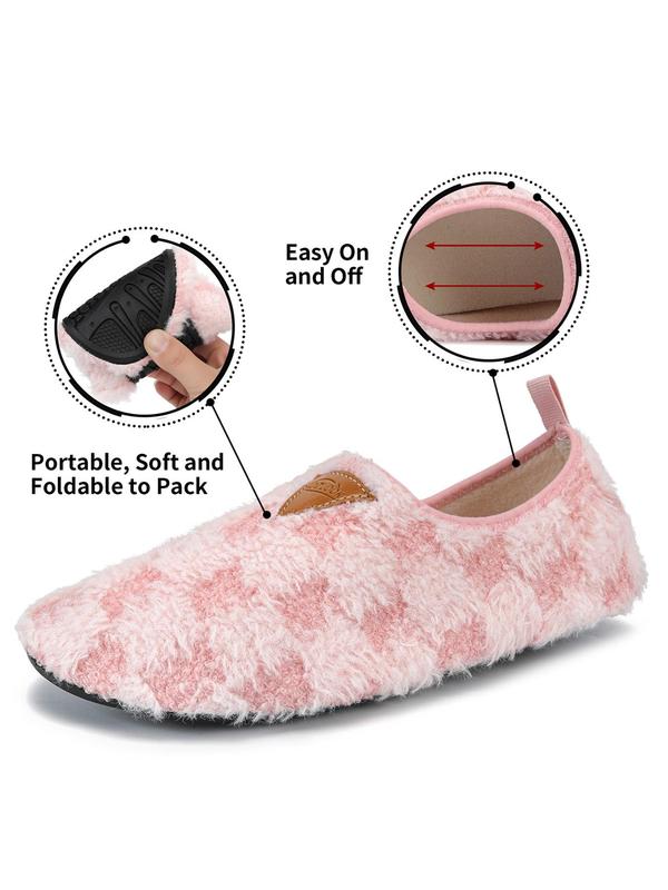 Women's Plaid Pattern Plush Slippers, Casual Soft Comfortable Home Slippers, Warm Slippers for Indoor & Outdoor Use for Women & Girls