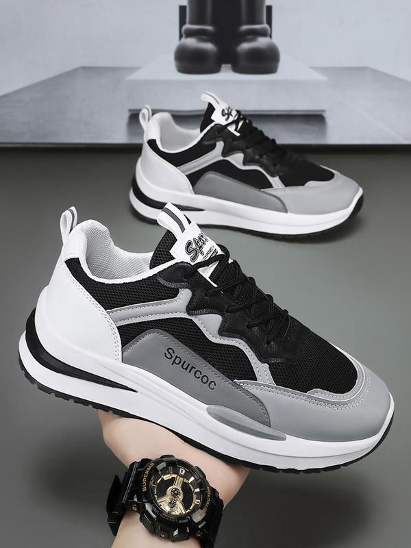 Men's Fashion Colorblock Letter Label Design Low Top Sneakers, Simple Design Sporty Running Shoes, Casual Comfortable Breathable Mesh Shoes for Daily Sport Running