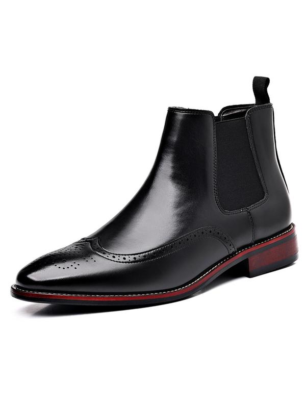 Men's Business Style Solid Color Chelsea Boots, Fashionable Pointed Toe Ankle Boots for Work Office, Male All-match Shoes for Daily Wear