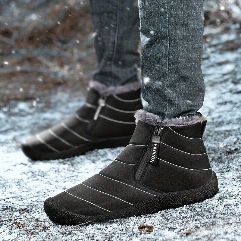 Double Zipper Snow Boots for Men, Winter Velvet Shoes, Outdoor Warm Cotton Shoes