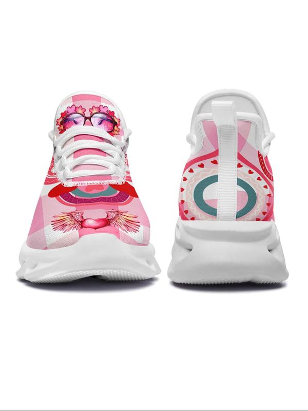 Women's Fashionable Plaid Printed Bow & Heart Pattern Blade Sole Sneakers, Casual Comfortable Breathable Sports Running Shoes, All-match Basic Shoes for Daily Wear