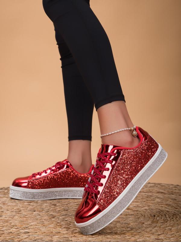 Women's Fashion Glitter Low Top Sneakers, Casual Comfortable Sports Shoes for Daily Wear, Perfect for Students and Outdoor Sports