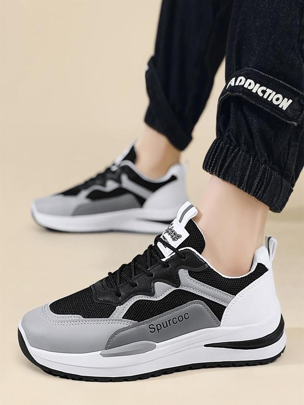 Men's Fashion Colorblock Letter Label Design Low Top Sneakers, Simple Design Sporty Running Shoes, Casual Comfortable Breathable Mesh Shoes for Daily Sport Running