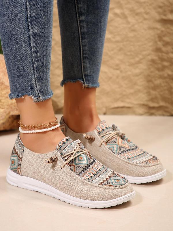 Women's Embroidering Design Lace Up Low Top Sneakers, Casual Comfortable Lightweight Canvas Shoes, Female All-match Round Toe Shoes for Daily Wear