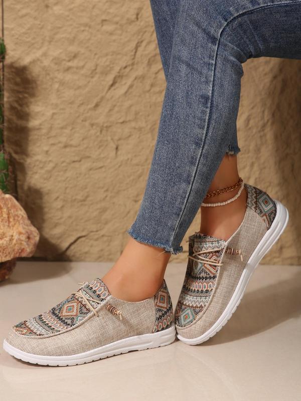 Women's Embroidering Design Lace Up Low Top Sneakers, Casual Comfortable Lightweight Canvas Shoes, Female All-match Round Toe Shoes for Daily Wear