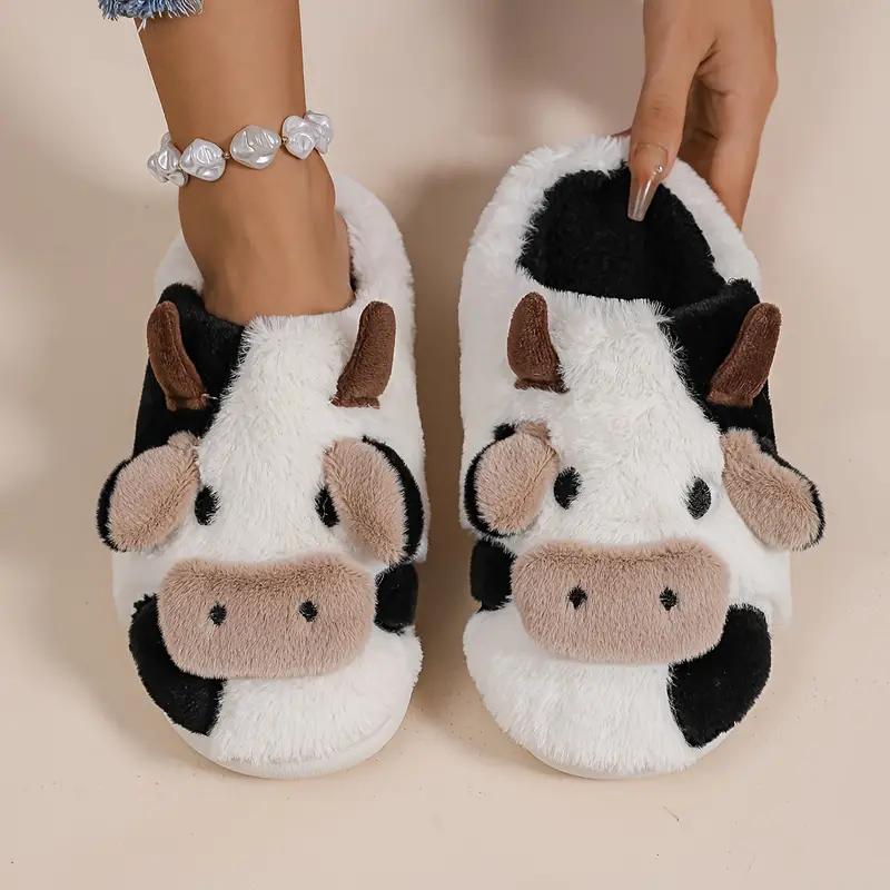 Black Friday Cute Cartoon Cow Slippers, Casual Slip On Push Lined Shoes, Comfortable Indoor Home Slippers