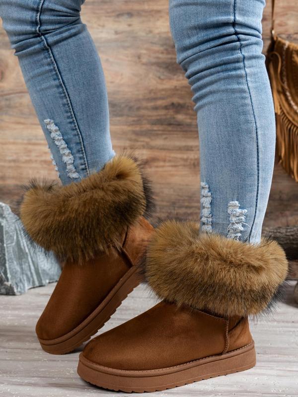 Women's Solid Color Plush Lining Ankle Boots, Casual Comfortable Warm Boots for Fall & Winter, Female All-match Trendy Shoes for Daily Wear