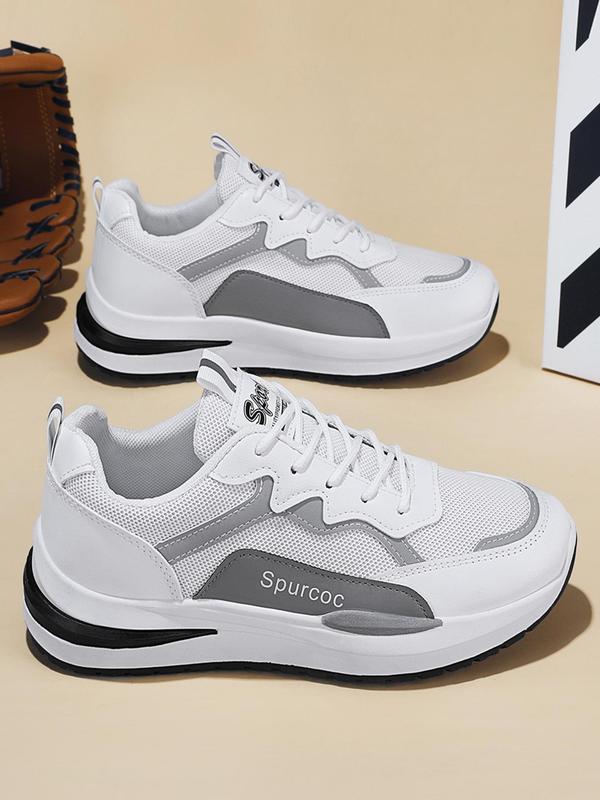 Men's Fashion Colorblock Letter Label Design Low Top Sneakers, Simple Design Sporty Running Shoes, Casual Comfortable Breathable Mesh Shoes for Daily Sport Running