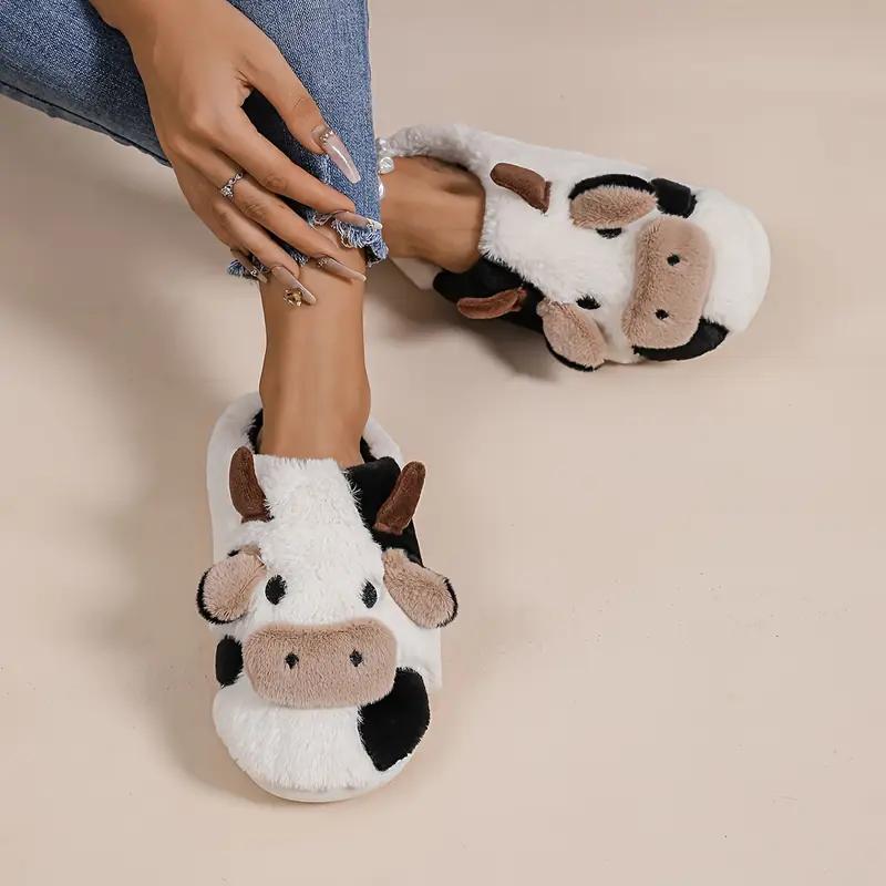 Black Friday Cute Cartoon Cow Slippers, Casual Slip On Push Lined Shoes, Comfortable Indoor Home Slippers