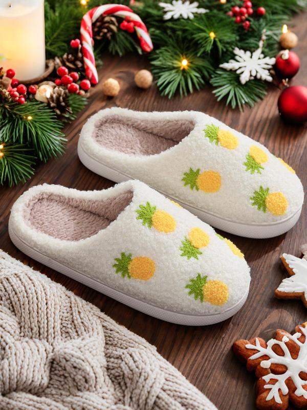 Cute Printed Fuzzy Slide Slippers, Women's Bedroom Slippers Back To School, Kawaii Fluffy Warm Comfort Cozy Slippers, 2024 New Stylish House Slippers for Girl Footwear As Gift