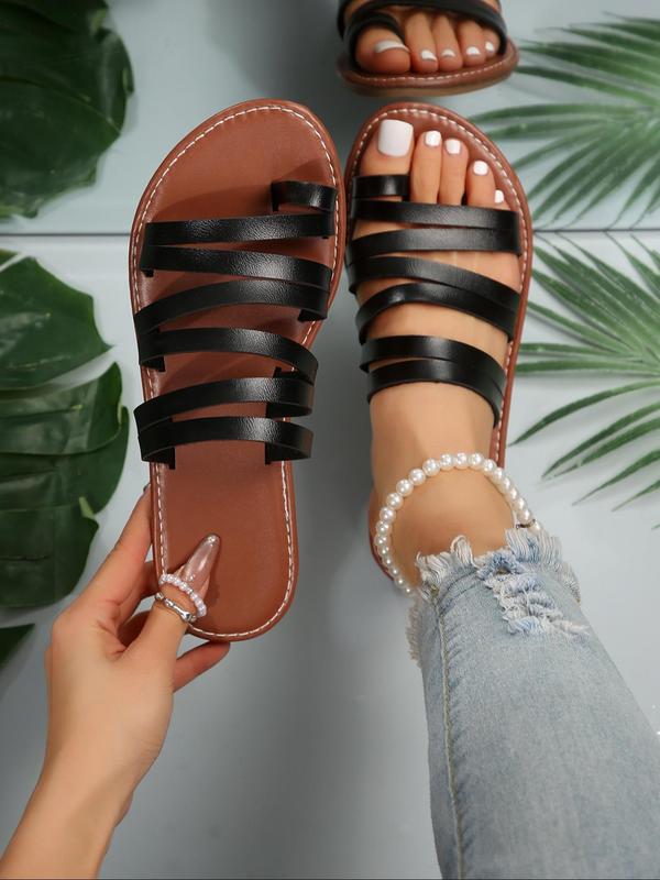 Plain Pu Leather Slip on Sandals for Women 2024, Casual Hollow Out Design Sandals for Summer, Lightweight Shoes for Daily Students Outdoor Back To School, Simple Summer Shoes