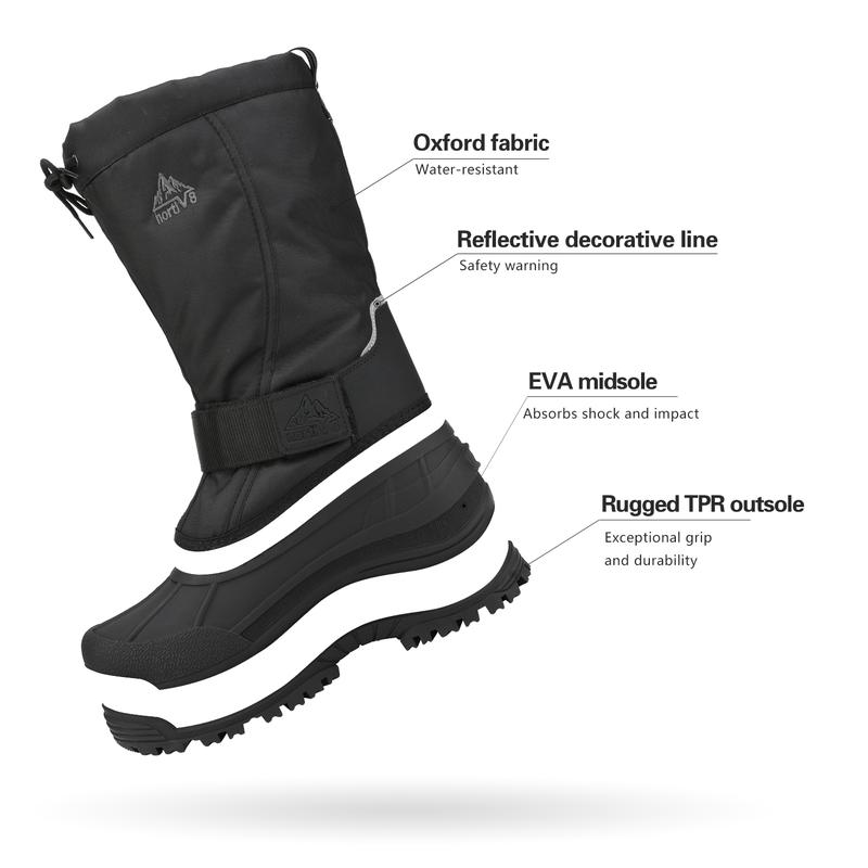 NORTIV8 Men's Tall Snow Boots - Waterproof, Insulated Leather, Fur Lining, Round Toe, Cuban Heel