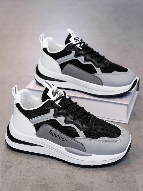 Men's Fashion Colorblock Letter Label Design Low Top Sneakers, Simple Design Sporty Running Shoes, Casual Comfortable Breathable Mesh Shoes for Daily Sport Running