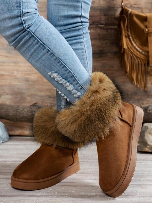 Women's Solid Color Plush Lining Ankle Boots, Casual Comfortable Warm Boots for Fall & Winter, Female All-match Trendy Shoes for Daily Wear