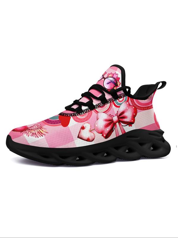 Women's Fashionable Plaid Printed Bow & Heart Pattern Blade Sole Sneakers, Casual Comfortable Breathable Sports Running Shoes, All-match Basic Shoes for Daily Wear