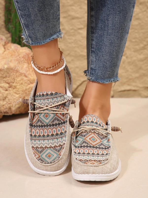 Women's Embroidering Design Lace Up Low Top Sneakers, Casual Comfortable Lightweight Canvas Shoes, Female All-match Round Toe Shoes for Daily Wear