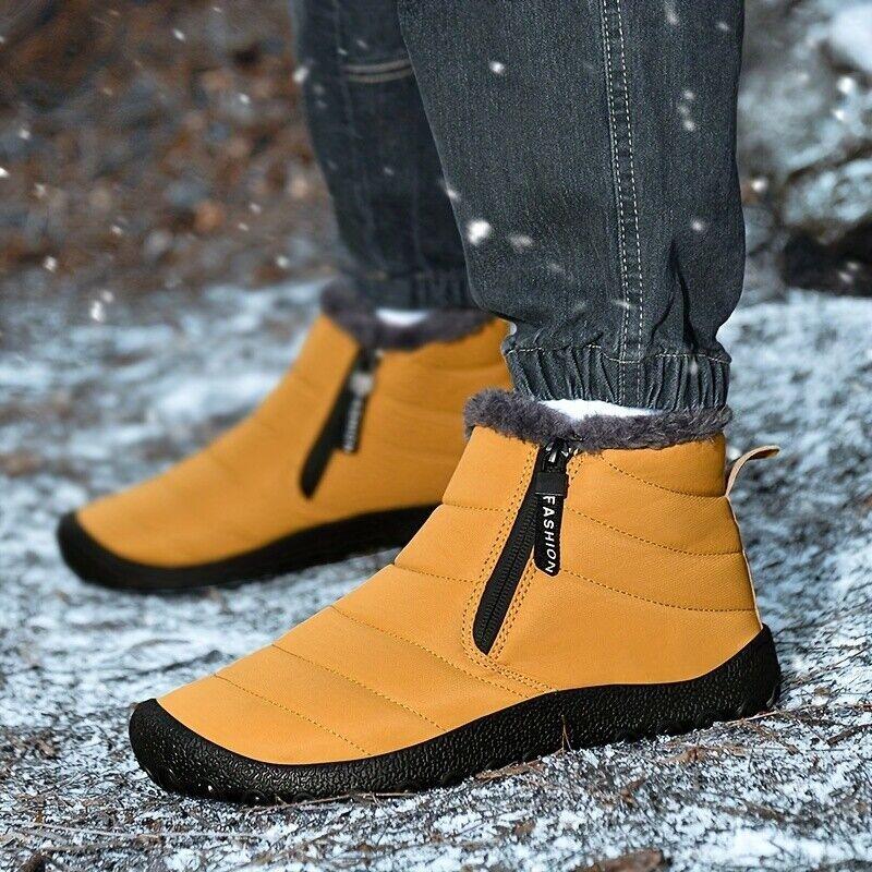 Double Zipper Snow Boots for Men, Winter Velvet Shoes, Outdoor Warm Cotton Shoes