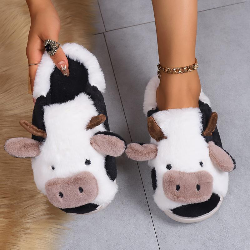 Cow Cartoon Slippers For Women Indoor And Outdoor Mens House Cute Fuzzy Keep Warm Animal Cloud Slides Winter Soft Comfy Warm Anti-Slip Home Slippe