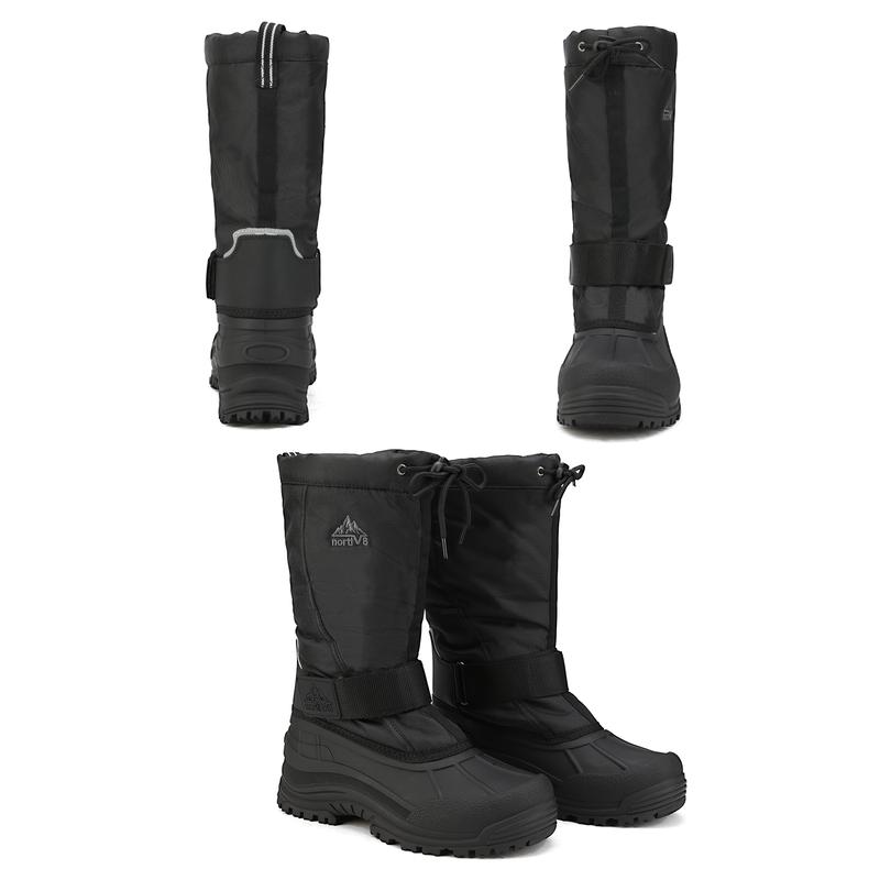 NORTIV8 Men's Tall Snow Boots - Waterproof, Insulated Leather, Fur Lining, Round Toe, Cuban Heel