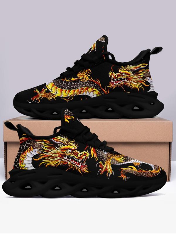 Men's Street Trend Colorblock Dragon Pattern Blade Sole Sneakers, Trendy Breathable Comfortable Sports Running Shoes, Fashionable Sneakers for Daily Wear