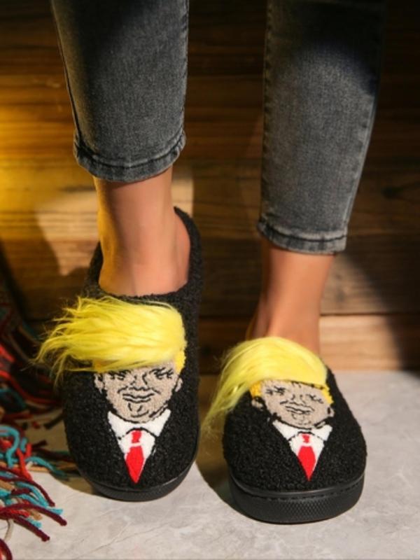 Women's Cartoon Design Fluffy Slippers, Casual Soft Comfortable Home Slippers, Warm Slippers for Indoor & Outdoor Use for Fall & Winter