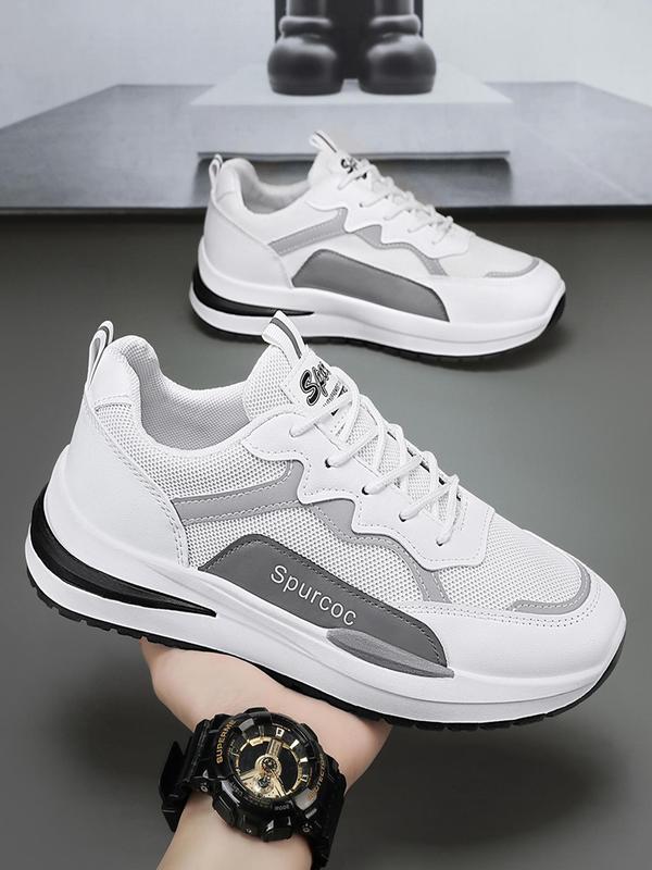 Men's Fashion Colorblock Letter Label Design Low Top Sneakers, Simple Design Sporty Running Shoes, Casual Comfortable Breathable Mesh Shoes for Daily Sport Running