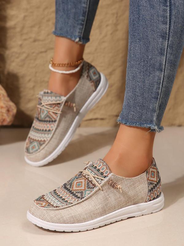 Women's Embroidering Design Lace Up Low Top Sneakers, Casual Comfortable Lightweight Canvas Shoes, Female All-match Round Toe Shoes for Daily Wear