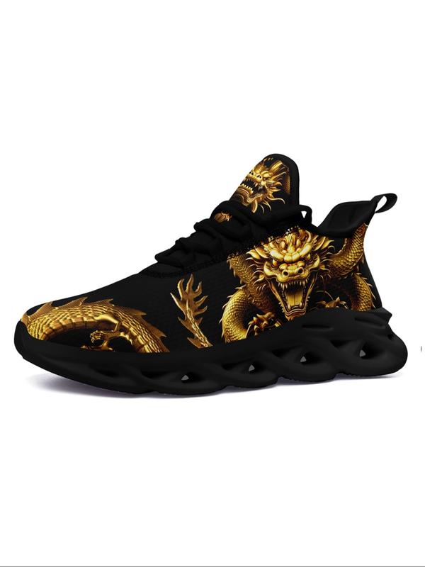 Men's Street Trend Colorblock Dragon Pattern Blade Sole Sneakers, Trendy Breathable Comfortable Sports Running Shoes, Fashionable Sneakers for Daily Wear