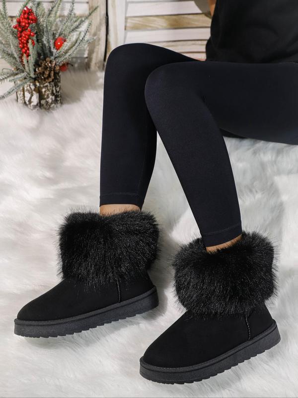 Women's Solid Color Plush Lining Ankle Boots, Casual Comfortable Warm Boots for Fall & Winter, Female All-match Trendy Shoes for Daily Wear