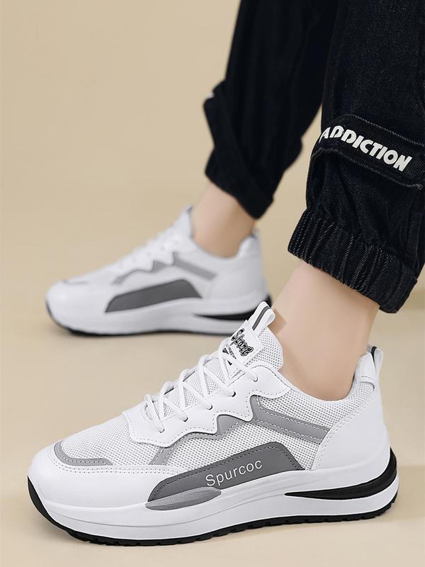 Men's Fashion Colorblock Letter Label Design Low Top Sneakers, Simple Design Sporty Running Shoes, Casual Comfortable Breathable Mesh Shoes for Daily Sport Running