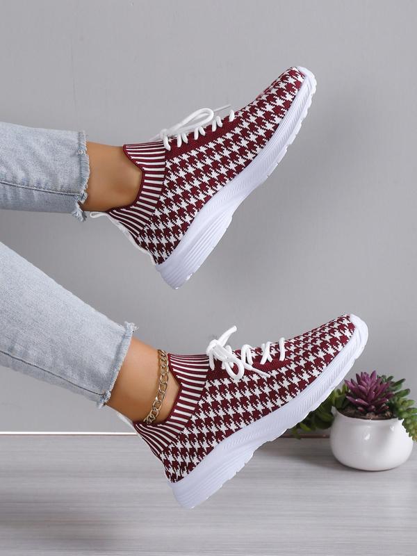 Sporty Houndstooth Graphic Lace Up Sneakers Women, Trendy Designer Sneakers, Soft Lightweight Sports Shoes, Chic All-match Casual Trainer, Girl Daily Footwear, Fall Outfits, Fall Freshness, Sneakers Women 2024